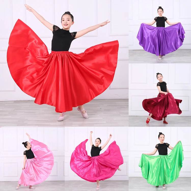 Детская Flamengo Испания танцевальный костюм дети 360 градусов 10 цветов платье для фламенко для девочек Gypsy живота юбки коррида