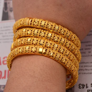 24k 4pcs Wedding Bangles For Women Eritrean/Ethiopian Jewelry Gold Plated Bangles Bracelets Women - Image 4