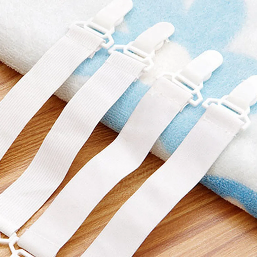 4Pcs/Set Bed Sheet Clip Bed sheet Belt Fastener Mattress Elastic Non-slip Clip Blanket Gripper White