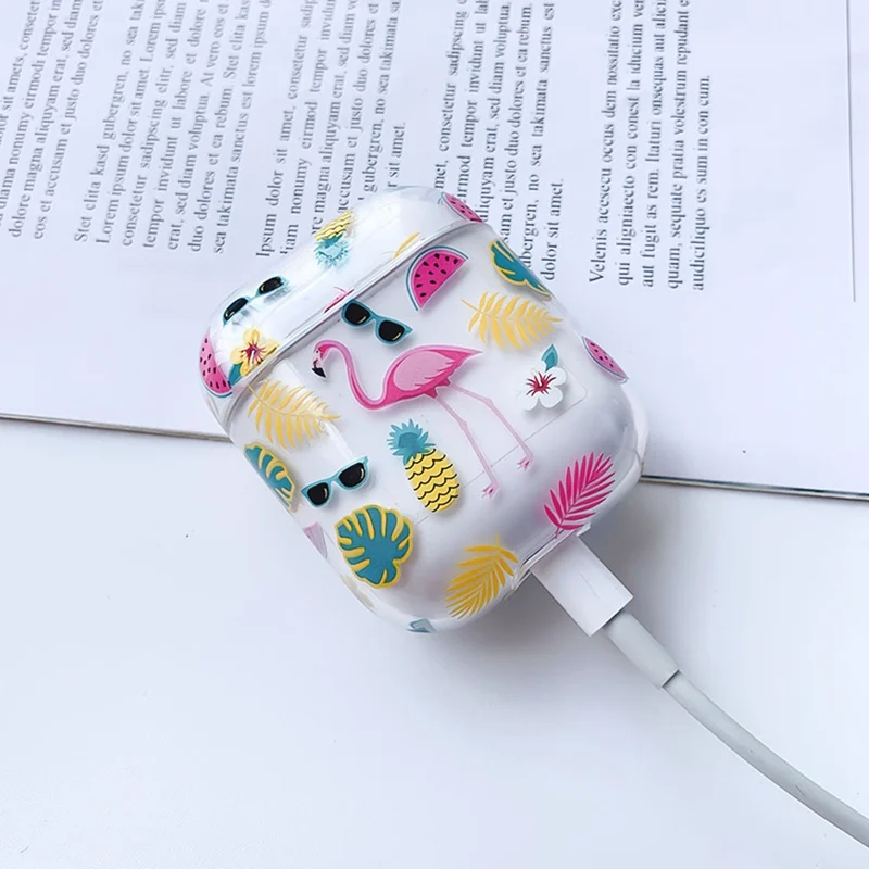 Клубника Фламинго цветок печать пластиковый чехол наушники для Apple Airpods Bluetooth беспроводные наушники защитный чехол коробка