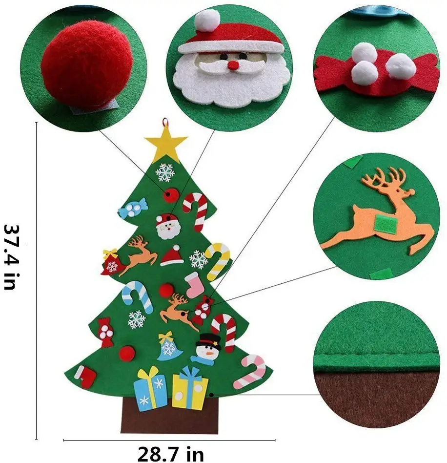Children Felt Christmas Tree Set DIY Home Decoration Wall Hanging Kids for Christmas, New Year, Various Festivals