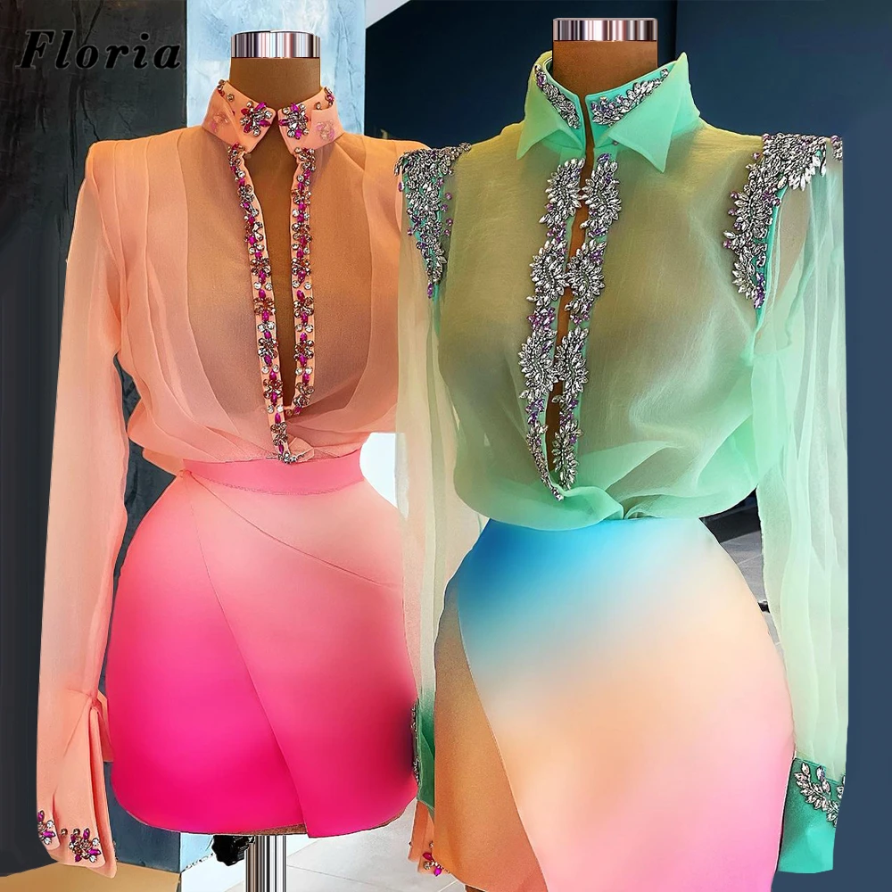 

Illusion Top Evening Dresses Short Cocktail Dress 2021 Robes De Soiree Arabic Dubai Beading Prom Dress Celebrity Party Gowns