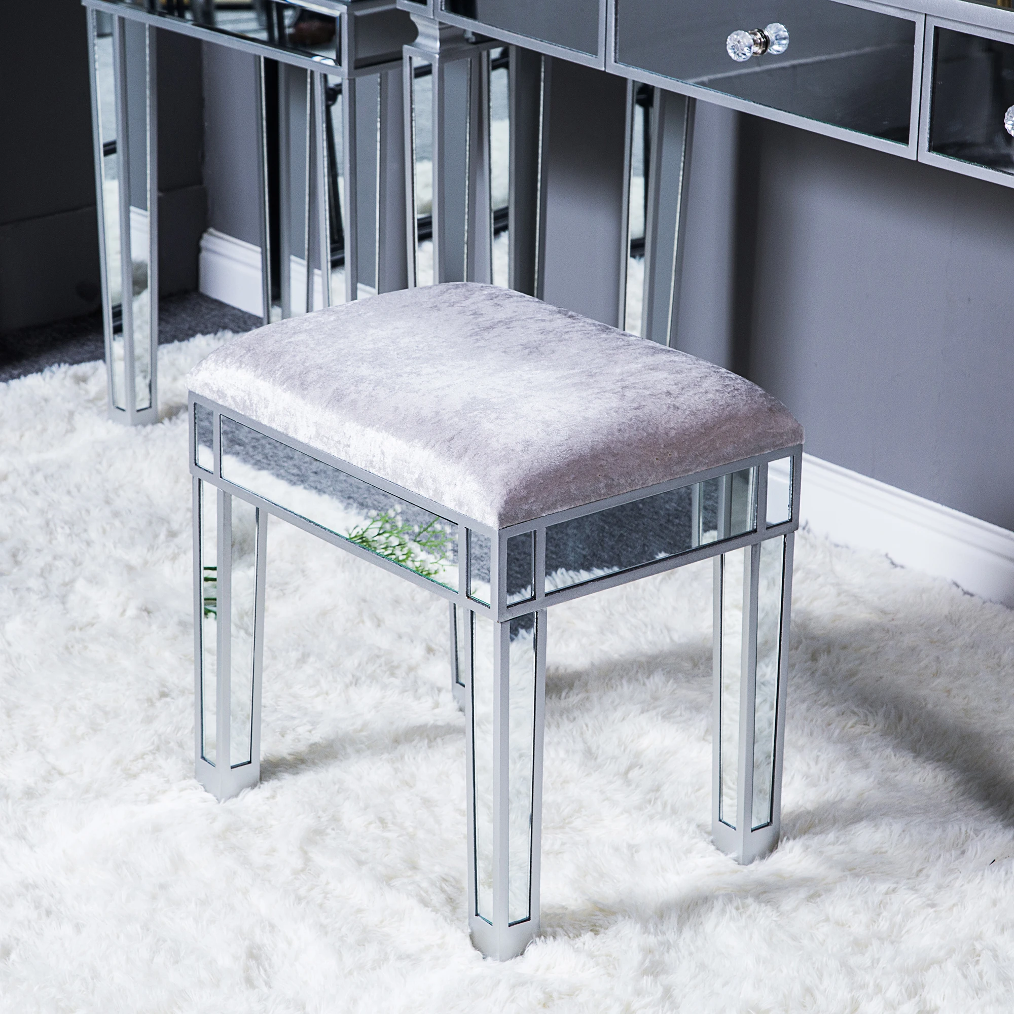 『Cheap!!!』- White Vintage Dressing Table Vanity Stool Modern Style
Velvet Fabric Padded Soft Makeup Seat for Bedroom Silver Gray 43x33x46CM