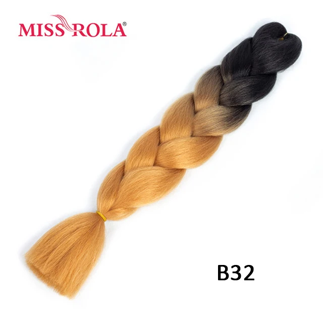 Miss Rola Synthetic Support Wholesale 100g 24 Inch Jumbo BraidsPink Green Yellow High Temperature Fiber Ombre Hair Extensions B32
