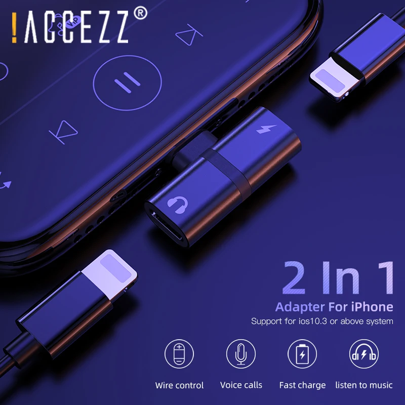 ! 2 в 1 аудио адаптер ACCEZZ для iPhone X XS XR MAX 7P 8P|Переходники и адаптеры| |