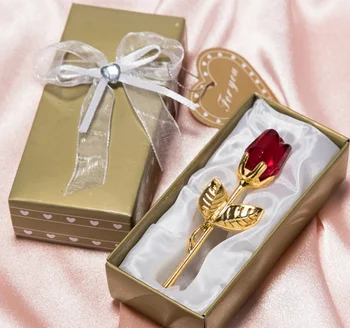 

Wedding Favors or Baby Shower Gifts Gold Stem Red Crystal Rose
