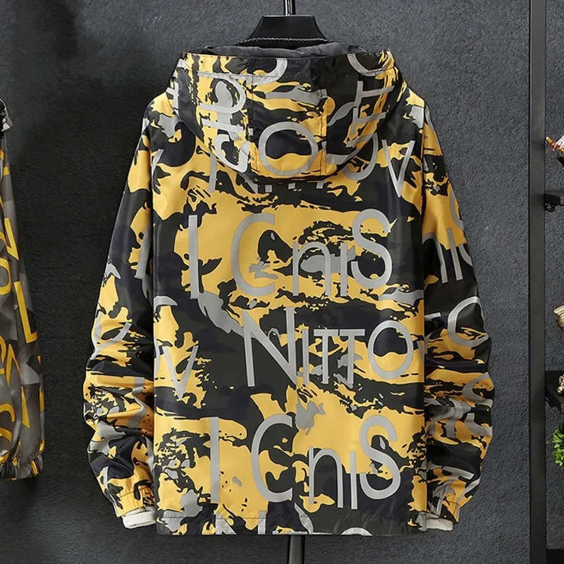 Hip Hop Camouflage Double Sided Wear Printed Mens Hooded Jackets Korean Spring Autumn Long Sleeve Male Loose Coats Plus Size