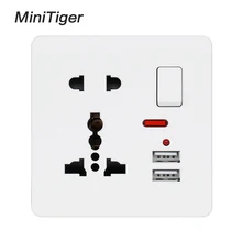 Minitiger настенная розетка 13A универсальная 5 отверстий переключаемая розетка 2.1A двойной USB зарядное устройство Порт светодиодный индикатор изогнутая поверхность