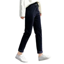 Вельветовые длинные штаны, женские осенние зимние брюки, одноцветные брюки-карандаш с эластичной резинкой на талии, повседневные женские брюки с карманами размера плюс