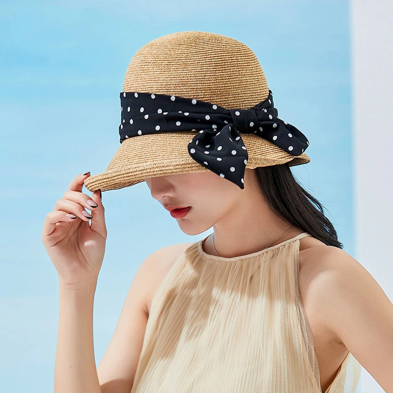Sombrero de verano con lunares y lazo para protección solar, Sombrero de Paja de verano, visera, protección solar|Sombreros de sol para mujer| - AliExpress
