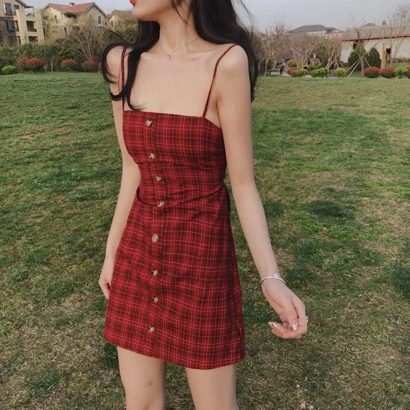 

Plunger Hanfeng Careful Machine Show Back And Lace Checker Dress Slim Slender A Short
