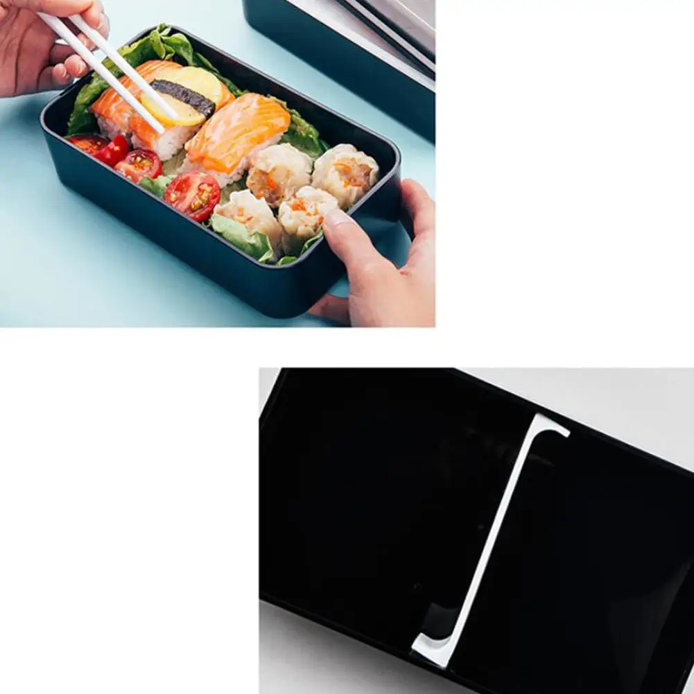 Скандинавский стиль черный двухслойный Портативный Bento коробка с отделениями для студентов