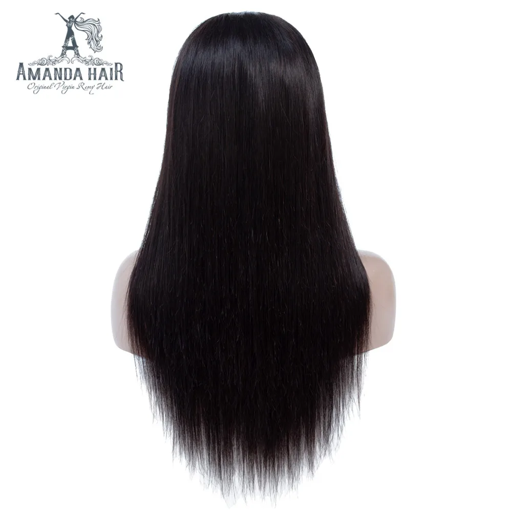 Amanda Peruvian Straight Wigs Lace Front Pre Plucked Hairline 150% 8-24" Remy Human Hair Wigs with Baby Hair Natural Color