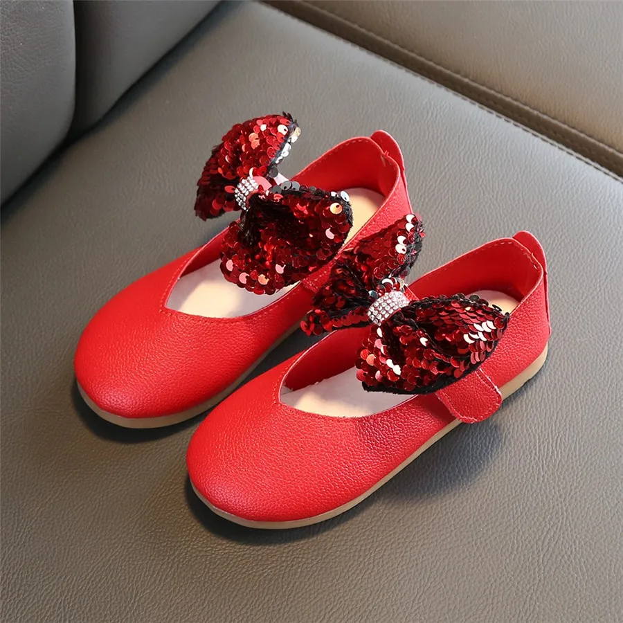 Girls solid color sequins rhinestones bow princess shoes baby girl cute dance shoes casual shoes single non-slip bow shoes 35A14 (14)