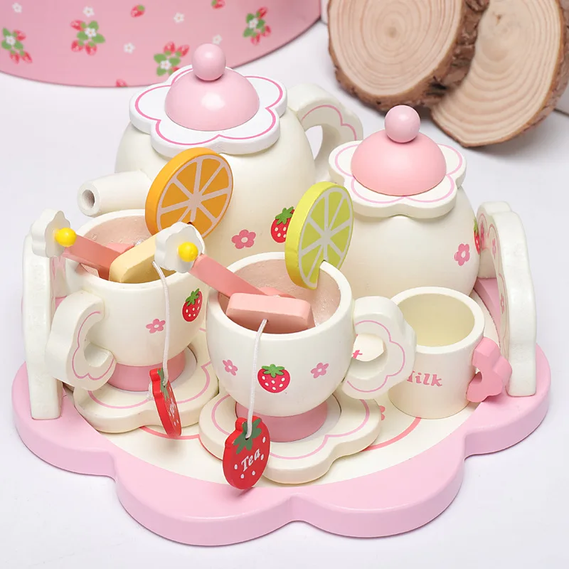 Afternoon Tea Wooden Set Kitchen Baby Girl Toys Wood Kids Pretend Play Early Learning Educational New Year Birthday Gift (4)