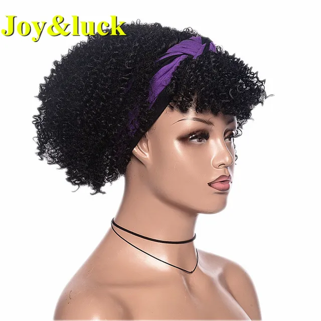 Headband Synthetic Wig Short Afro Kinky Curly Hair Wigs For Black Women Fluffy Curls Hairband African Turban Wrap Hair 14