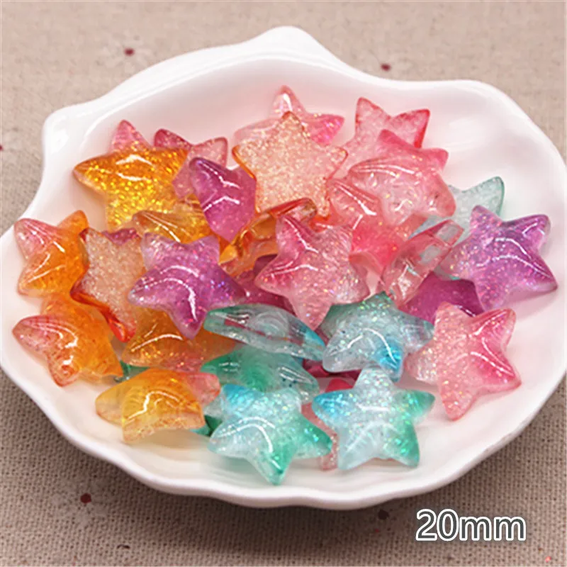 

20pcs 20mm Mix Colors Kawaii Glitter Resin Gradient Star Flatback Cabochon DIY Hair Clip Scrapbook Accesssories