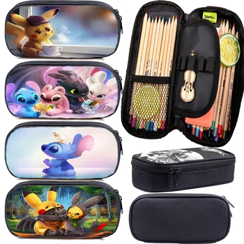 

Functionary Pen Bag Kids Stitch Pencil Case Cartoon Cosmetic Bag How to Train Your Dragon Totoro Stationery Bag