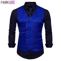 Royal Blue Double Breasted Dress Vest Men 2023 Spring New Slim Fit Sleeveless Waistcoat Mens Business Wedding Suit Vest Male 2XL 1