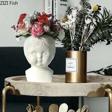 Европейский ретро цветочный горшок для маленькой девочки белые вазы из смолы винтажная портретная ваза-Статуэтка украшение стола деревенский домашний декор