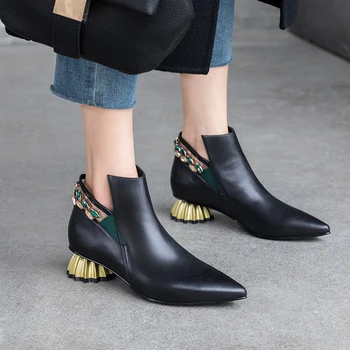 

Elegant ankle boots Woman crystal Decoration Women Ankle Boots 2021 Autumn Winter med Heels Boots Wedding Casual women Pumps