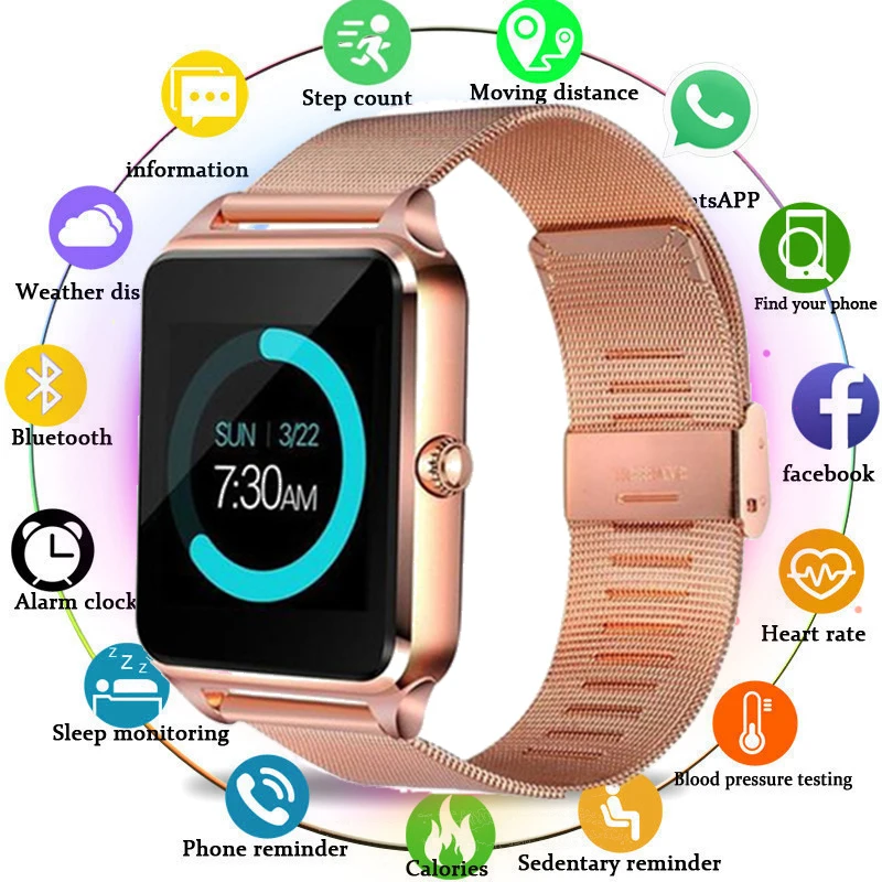 

Reloj Z60 Camera Bluetooth Smartwatch 2020 Sim Card Slot Push Message Facebook Whatsapp Twitter Smart Watch Fit Men Women Kids