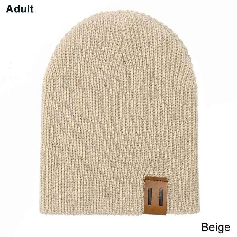 Hot Sale Child Winter Hat Women Men Soft Warm Beanie Hat Boys Girls Knit Skullies Hats Children Casual Winter Hat Adult Kids - Цвет: adult beige