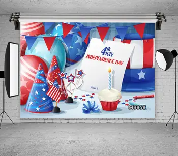 

July 4 American Independence Day Photography Background Cake Balloon Stars Backdrop Party Decor Photocall Backdrop Photo Studio