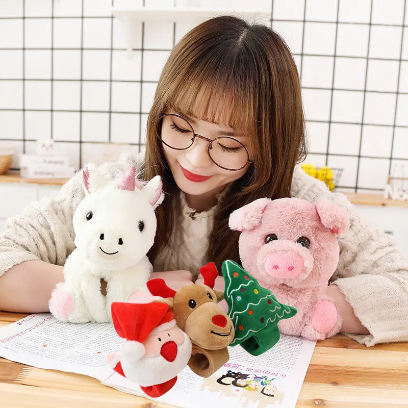 

1Pcs\3Pcs Kids Slap Bracelets Plush Toy Christmas Elk Snowman Tree Wrap Wristband Stuffed Doll Animal Unicorn Plush Toys