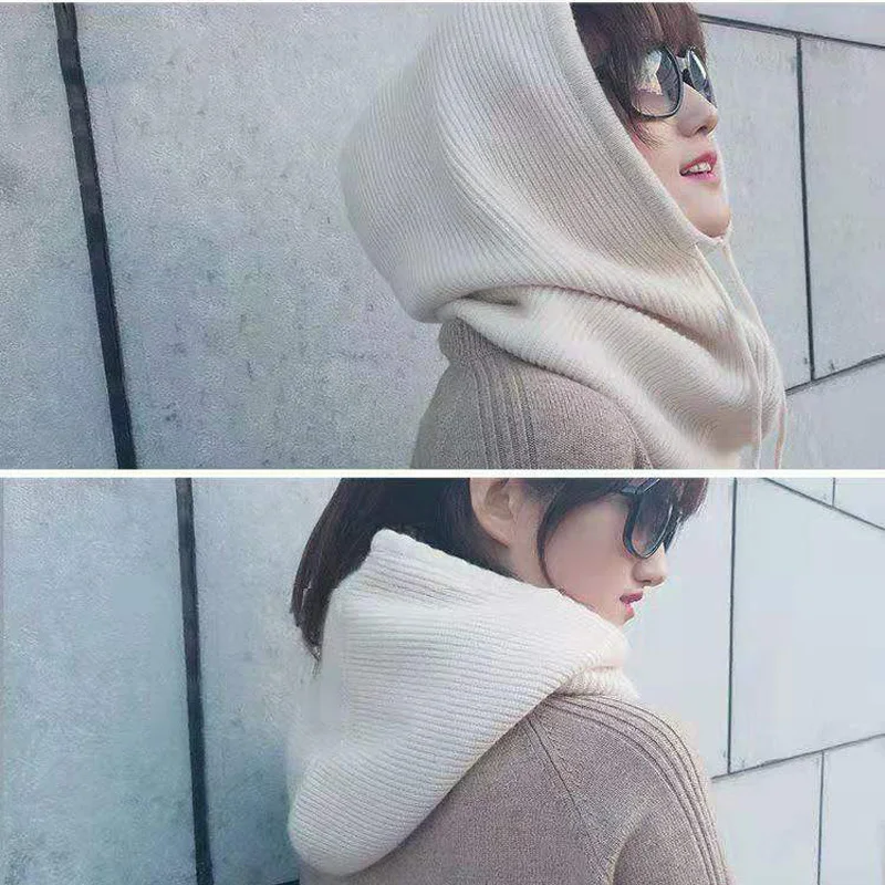 Women Winter Beanie Hat Cashmere Female Knitted Hooded Scarf Balaclava for Women Windproof Warm Wool Cap 4