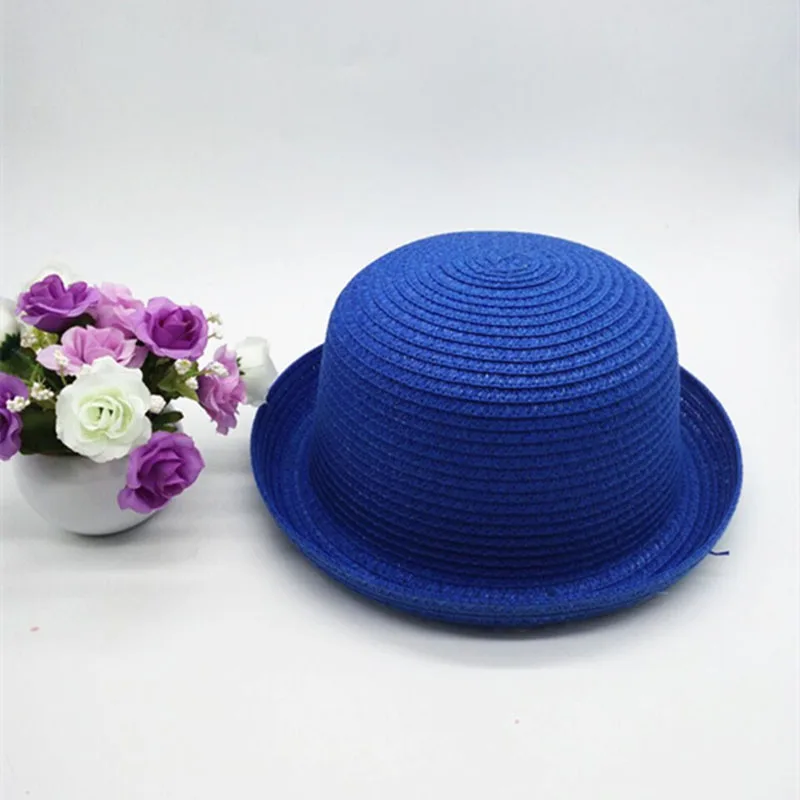 Parent-child Adult/Child Straw Knit Woven Curled Dome Sun Cap Men Women Summer Beach Travel Sunscreen Bowler Hat U29 1