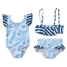 New Family Bikini Baby Girls Kids Cartoon Animal Printed Tankini Little&Big Sister Stripe Bikini Set One Piece Swimwear Swimsuit