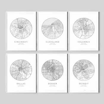 

USA Cincinnati City map Cleveland Columbus Dallas Denver Detroit Poster Canvas Print Wall Pictures for Living Room No Frame