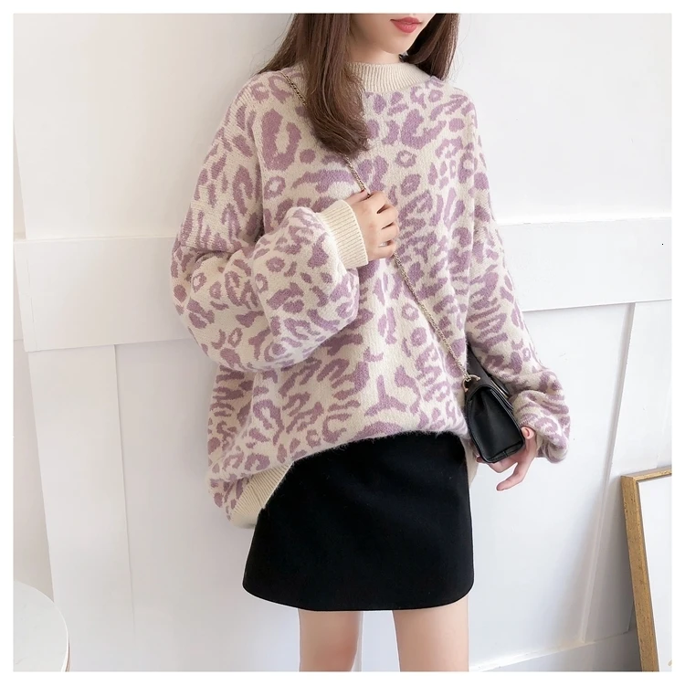 HSA, осенне-зимний женский леопардовый пуловер и свитера с круглым вырезом, свитер большого размера, джемпер, повседневный Леопардовый корейский пуловер для женщин