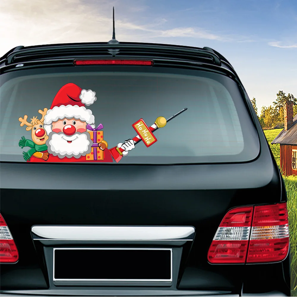 Рождественская наклейка на заднее лобовое стекло Санта-Клаус, наклейки на окна, автомобильные наклейки, Рождество, милые оконные декоративные переводные наклейки