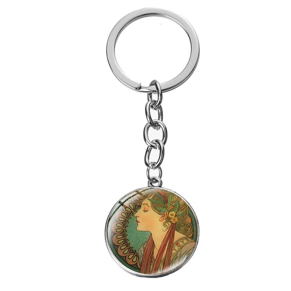 Style 14 SONGDA Alphonse Mucha aestetism брелок стиль Стиль модерн символ стекло кристалл серебряный брелок уникальная сумка с феей Шарм Кулон - Цвет: Style 14