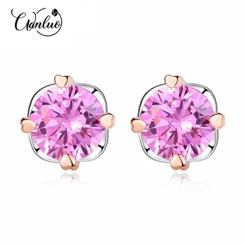 

WANLUO Pink Zircon Stone Crystal Small Earrings Stud Earrings Stud Genuine Sterling Silver 925 Women Jewelry Brand New Fashion