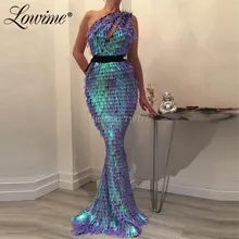 Одно плечо вечерние платье для выпускного вечера; Robe De Soiree блестками Бальные платья русалки Саудовская Аравия кафтан Bling Выпускные платья Abendkleider