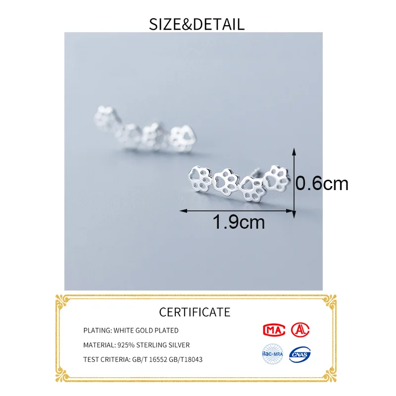 INZATT Real 925 Sterling Silver Hollow Cat claw Stud Earring For Fashion Women Party Cute Fine Jewelry MInimalist Accessories - Image 2