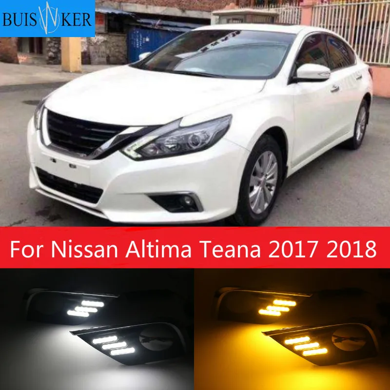 

2PCS For Nissan Altima Teana 2017 2018 LED Daytime Running Light Waterproof Car LED DRL fog Lamp with Turn Signal style Relay