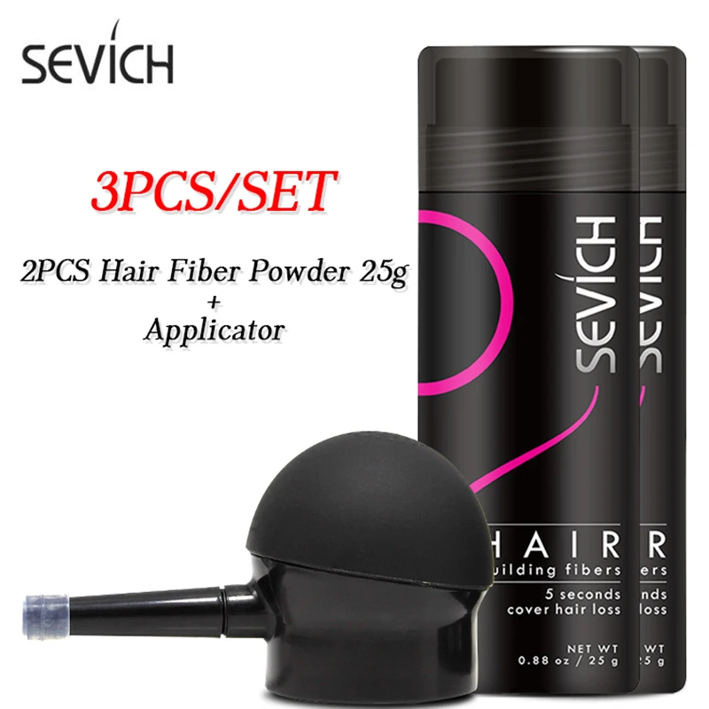 Sevich 3PCS/Set Hair Building Fibers 2PCS 25g KeratinThicken Powder Hair Fiber Spray +nozzle applicator pump hair loss products