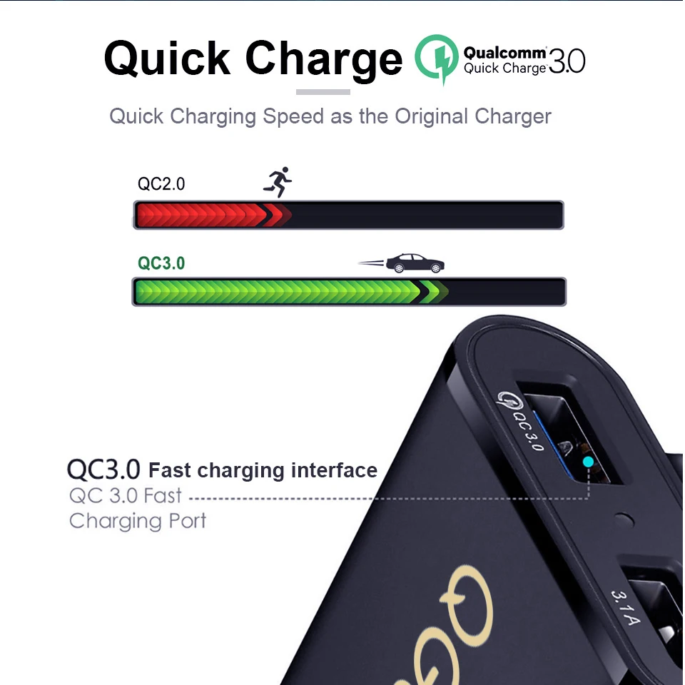 QGEEM 4 USB QC 3,0 Автомобильное зарядное устройство Быстрая зарядка 3,0 телефон автомобильное быстрое переднее заднее зарядное устройство адаптер автомобильное портативное зарядное устройство разъем для iPhone