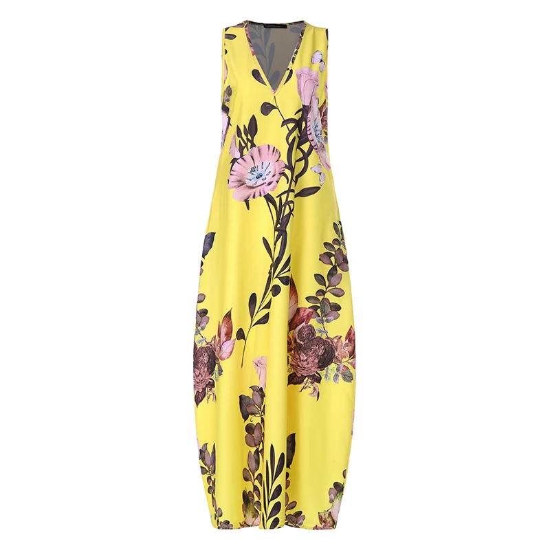 ZANZEA 2019 Fashion Summer Sundress Women Long Maxi Vestidos Floral Printed Bohemian Dress Ladies Casual Pockets Long Tunic Robe