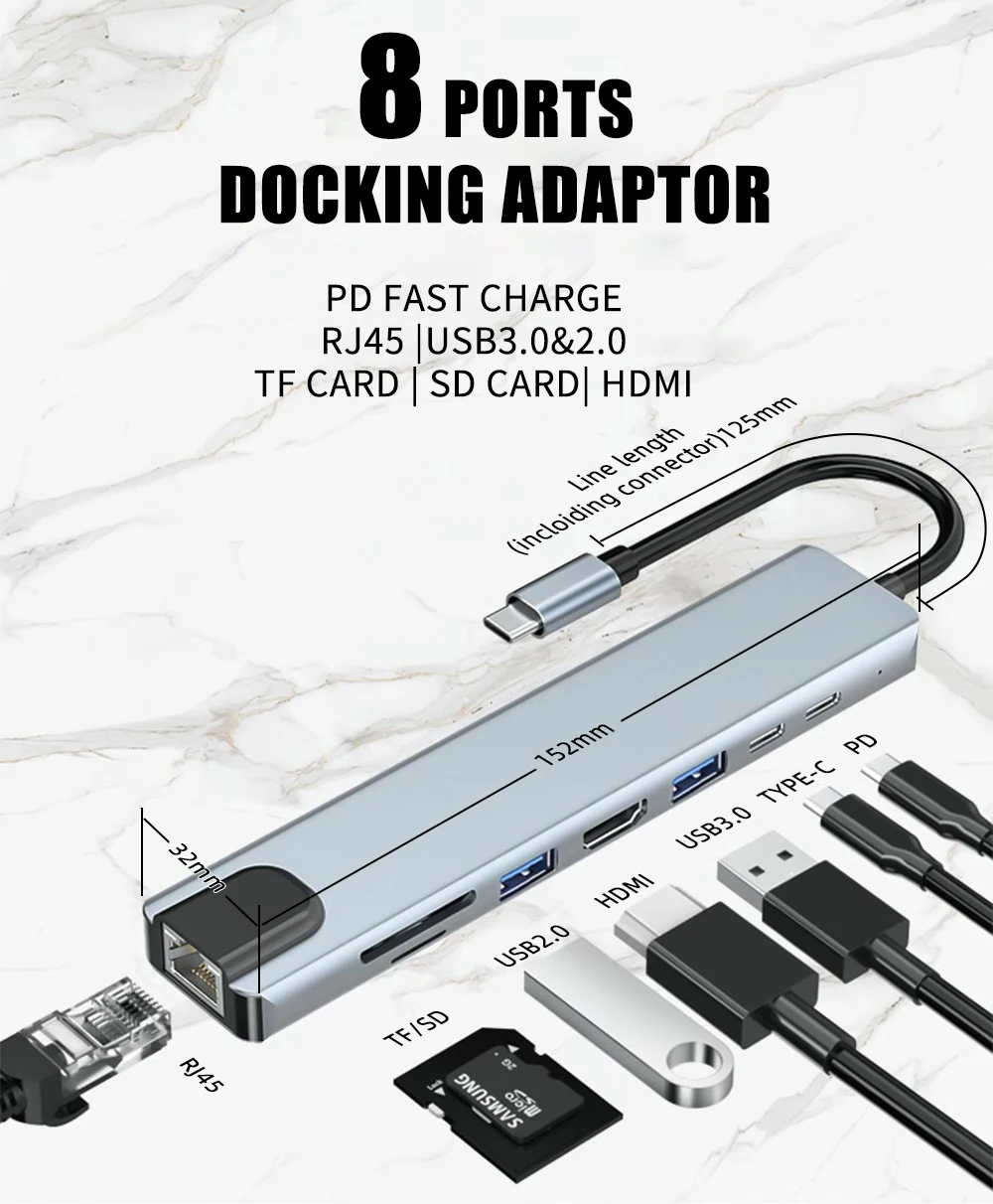 8 in 1 USB C Hub 3.0 Splitter Type C Dock Multiport...