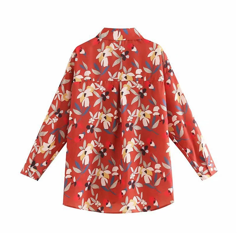Осенняя блузка с цветочным принтом, повседневные свободные топы с длинным рукавом, винтажные офисные рубашки с отложным воротником, модные кимоно топы, туники, блузы
