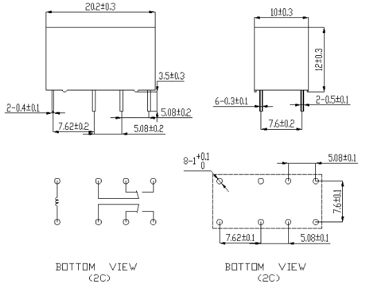 Type De Circuit Imprimé HK19F-DC12V-SHG Paquet De 10 SDENSHI Relais De Puissance DPDT DC12V à 8 Broches 