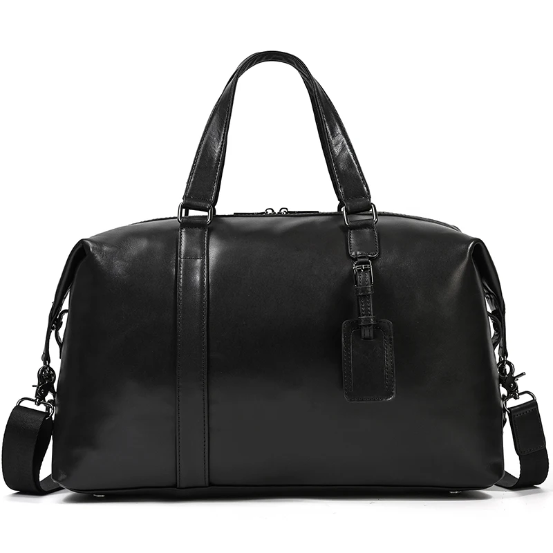 Black Leather Travel Bag For Men