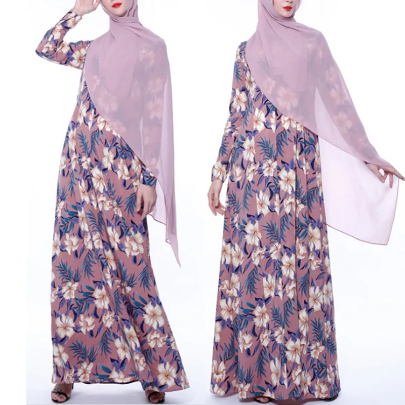 Женская мусульманская одежда Abayas модные бандажные платья хиджаб с цветочным