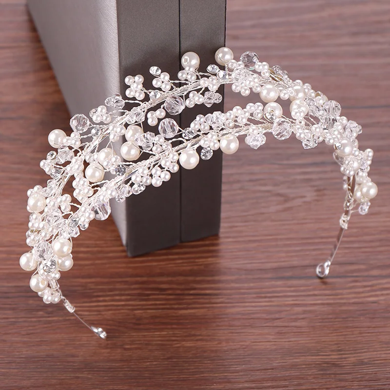 Jewelry Accessories Hair Accessory Hair Headdress Bridal Headwear Hair Band Crown White Pearl Bridal Hairbands Tiaras Wedding Crown Headband For Bride Hair Jewelry Pearl Wedding Hair Accessories Headwear