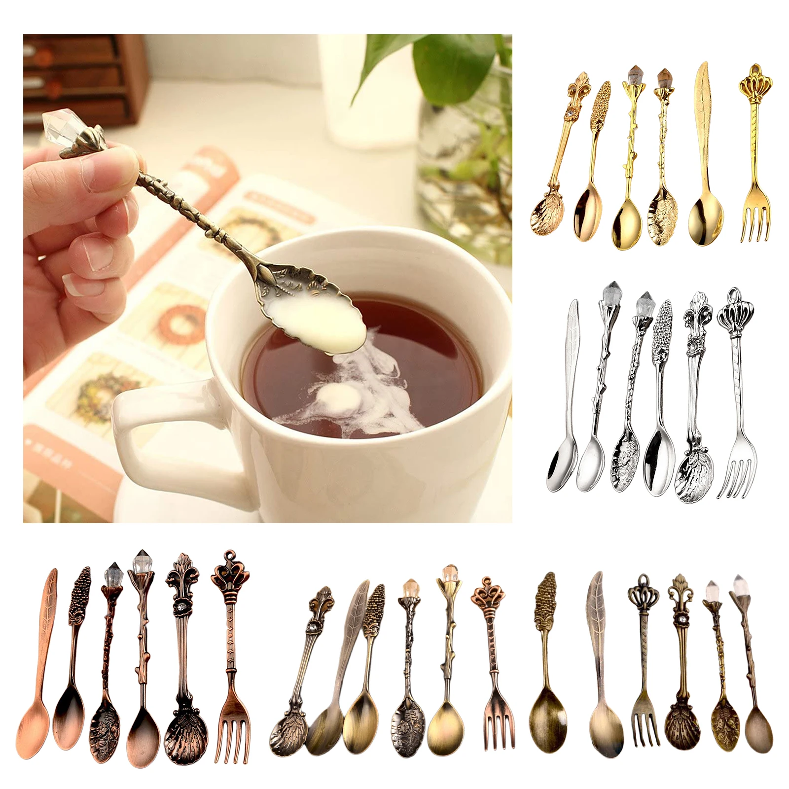 Spoon and Fork Set Spoon Decorative Dessert Spoons Coffee Spoons Golden